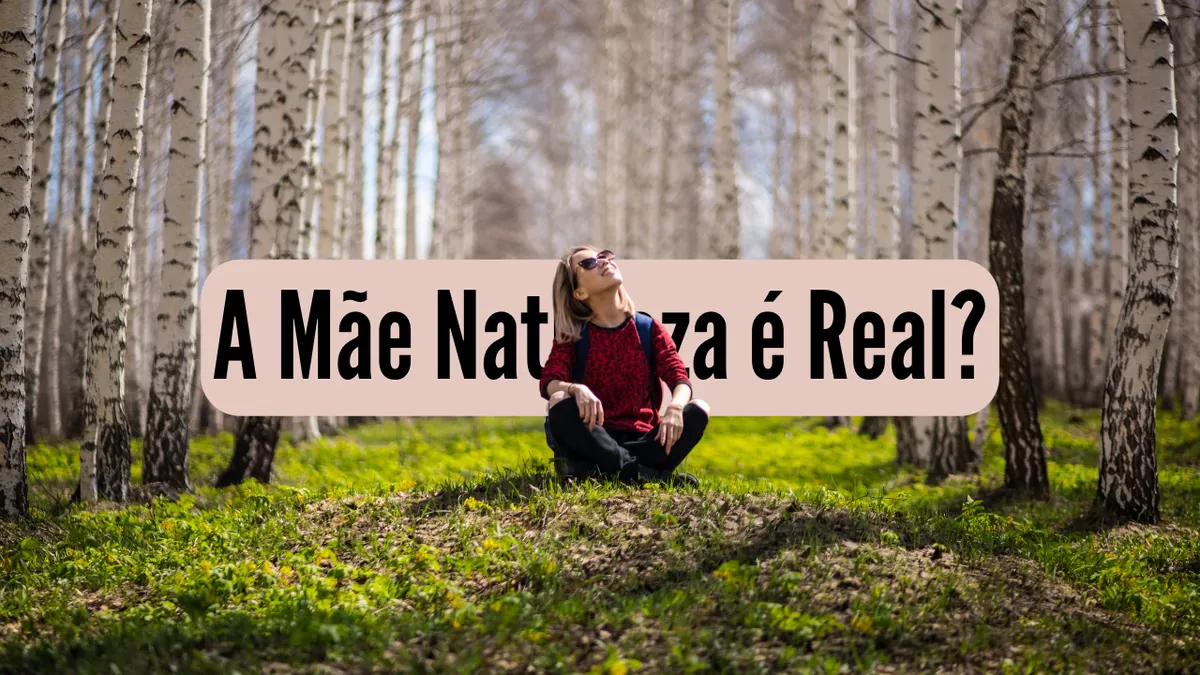Capa do episódio A Mãe Natureza é Real?, do Ouviremos, com uma mulher sentada num bosque de bétulas